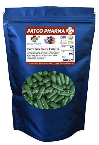 Patco Pharmaceuticals - Size 00 Green/Green Empty Gelatin Pill Capsule - Gluten Free/Halal Certified | DIY Powder Filling (Pack of 500 Pcs) (B08Q45RJMV) Amazon Price History, Amazon Price Tracker