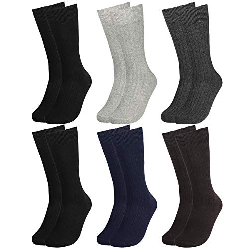 Falari Men Ribbed Black Dress Socks Crew Length