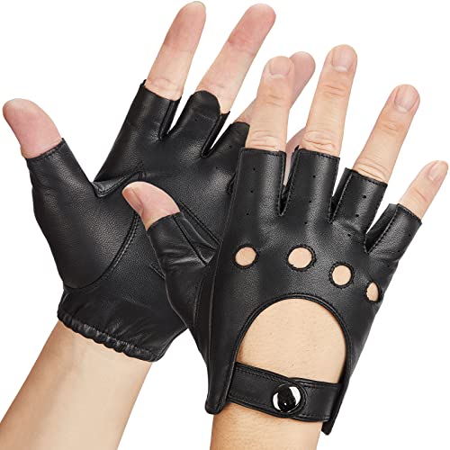 KEMIMOTO Driving Fingerless Gloves Faux Leather Motorcycle Half Finger Gloves Outdoor Sport Riding for Men Black Large