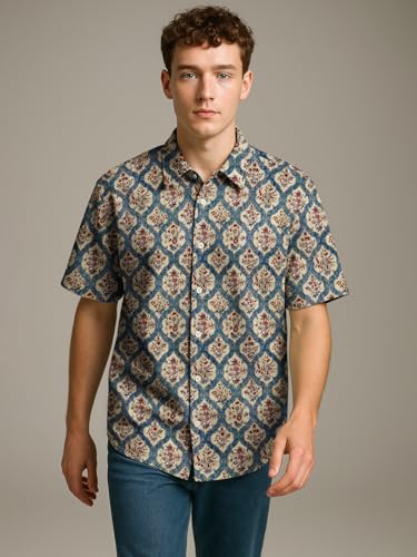 Image of BULLMER Trendy Regular Fit Cotton Blend Printed Casual Half Sleeve Shirt for Men | Stylish Mens Casual Shirts | Shirts for Men