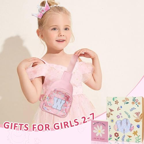 Image of COSHAYSOO Pink Toddler Little Girls Purse 2 3 4 5 6 7 Year Old Kids Sling Bag Initial Crossbody Pouch, Stylish Trending Practical Useful Birthday Christmas Valentines Graduation Gifts Letter W