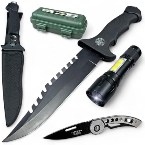 Kit Sobrevivencia Completo Com Faca + Canivete + Lanterna Militar Tático Sabre de Luz
