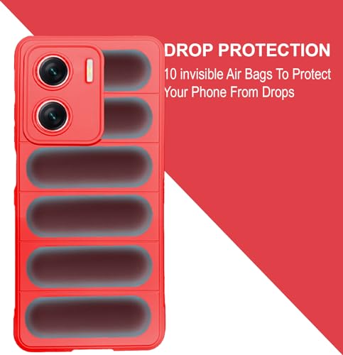 Image of A rtistque Liquid Silicone Stripes Back Cover Case for Vivo V29e 5G | with Camera Protection | with Inner Fabric | Anti Slip Grip | AirBag Case - Red
