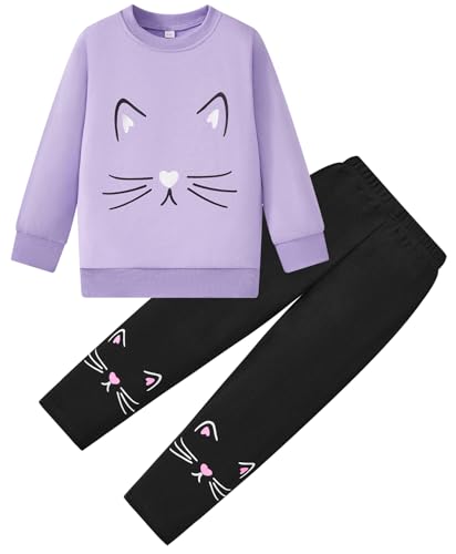Image of Little Girls Unicorn Outfits 2 Piece Kids Ruffle Sleeve Sweatshirt + Leggings Fall Leopard Clothing Sets 2-10 Years