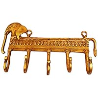 Purpledip Brass Wall Hook 'Regal Elephants': Vintage Design Coat Clothes Hanger (11735)