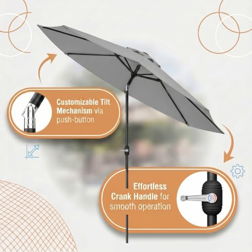 Image of Greesum 9FT Outdoor Patio Umbrella, Table Umbrella for Yard, Market, Heavy-Duty Waterproof Pool Umbrella with 8 Sturdy Ribs, UV Protection for Beach, Deck, Garden, Backyard