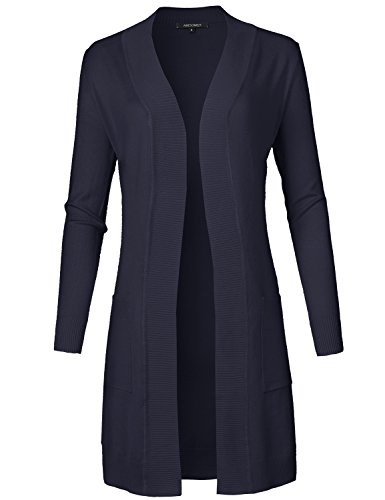 Women's Solid Soft Stretch Long-line Long Sleeve Open Front Knit Cardigan