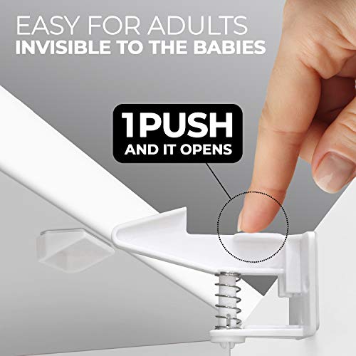 Child Proof Locks for Cabinet Doors (12 PACK +GIFT) Invisible Child Cabinet Locks - Baby Locks for Cabinets and Drawers - Baby Cabinet Safety Latches - Child Locks for Kitchen Cabinets - Baby Proofing