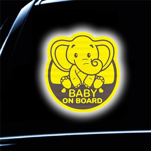 Image of Baby On Board Sticker for Cars- 2Pack Baby in Car High Intensity Reflective Waterproof Vinyl Safety Car Signs for Rear, Side Windows, Bumpers-Baby Elephant (Round)