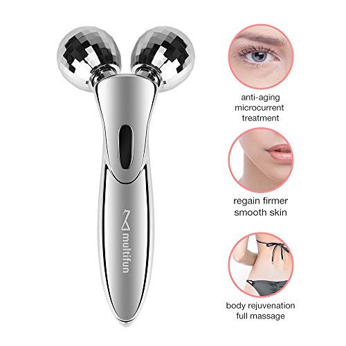 3D Microcurrent Facial Massage Roller, Multifun Anti Aging Face Beauty Roller for improve Facial Contour, Skin Tone, Wrinkle Reduction and Firm Body Skin, Smooth Dimples, Professional Skincare