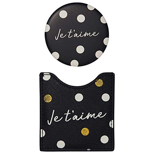 Draeger Round Pocket Mirror with "Je t'aime" ("I Love You") Design 8.5 x 8 cm, Je T Aime, 8.5L x 8W cm - Image 2