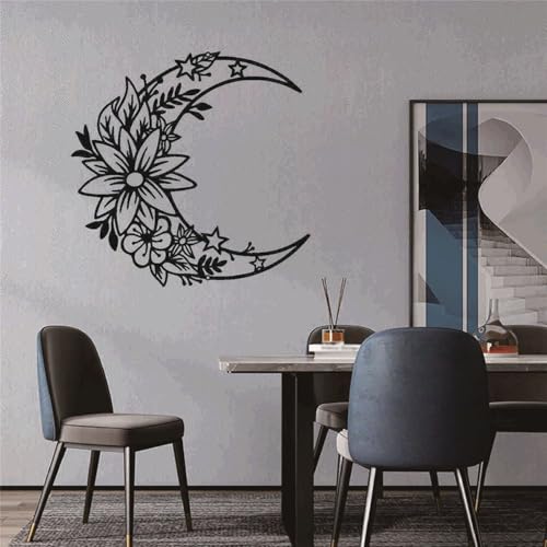 Sculpture murale artisanale fleurs noires et lune en métal durable - 5