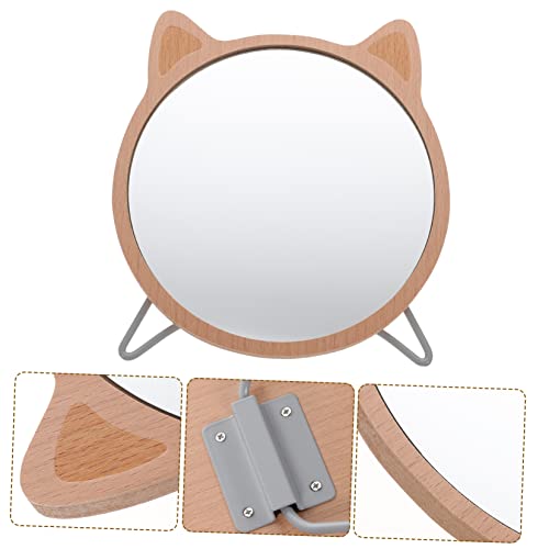 Espejo de maquillaje de mesa con luz y base de madera miniatura 4
