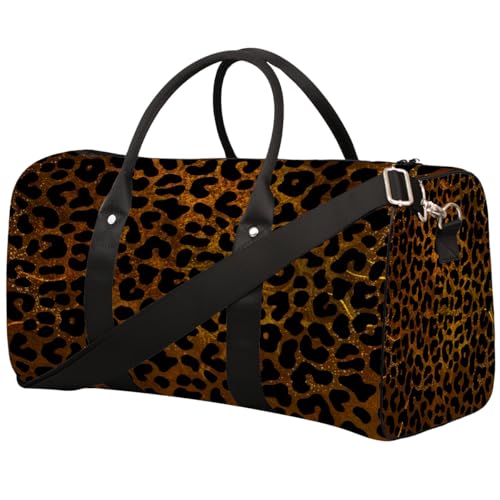 Leopard Print Gold Skin Travel Duffle Bag Sports Gym Bags for Women Men Weekender Overnight Bags Waterproof Carry On Tote Bag Workout Bag for Dance Swimming Yoga Hospital