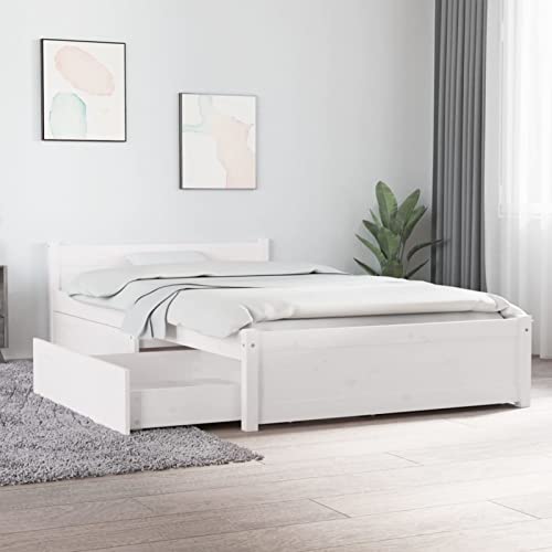 Festnight Holzbett mit Stauraum Bett 90x200 cm mit Schubladen Massivholzbett Bettrahmen Weiß Bettgestell mit Lattenrost Bettkasten Einzelbett Doppelbett