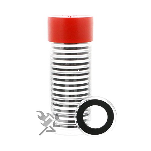 Tubo cápsula rojo con 20 protectores anillos negros 26mm miniatura 2