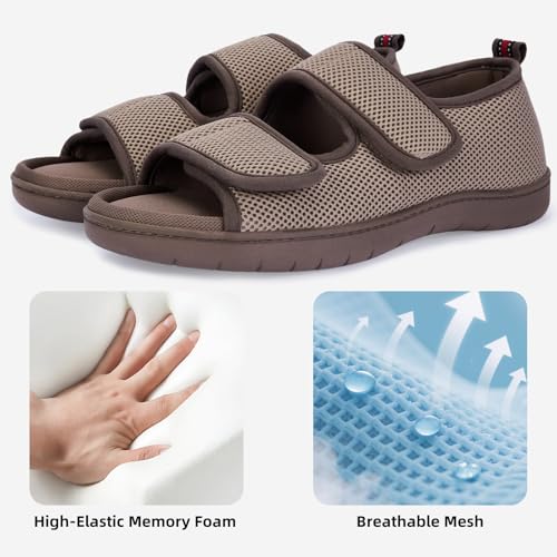 Image of WALKFUN Men's Slippers with Arch Support, Adjustable Open Toe Shoes for Men, Diabetic Sandals with Memory Foam for Plantar Fasciitis