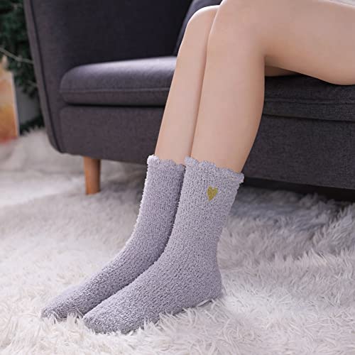 Image of LINEMIN Womens Fuzzy Socks Cozy Fluffy Winter Warm Slipper Socks Microfiber Soft Home Sleeping Socks