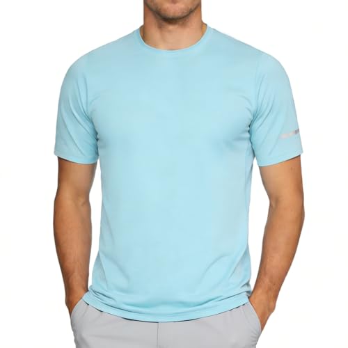 BSBUY Rashguard Homme, Maillot Rashguard de UPF 50+, T-Shirt de Sport Manches Courts, Hauts de Bain Séchage, Rapide, Respirant, T-Shirts de Pêche pour Surf...