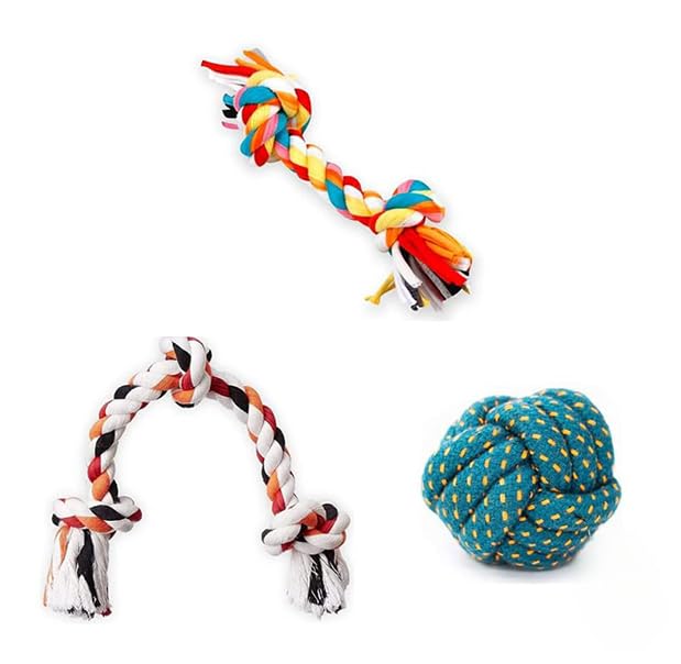 Petgoof™ Chew Toy Combo of 3 Rope Toys for Small Dogs & Puppies | Teething & Training Toys (2Knot, 3Knot, Cotton Ball) (Color May Vary) (B0DH4VGVMX) Amazon Price History, Amazon Price Tracker