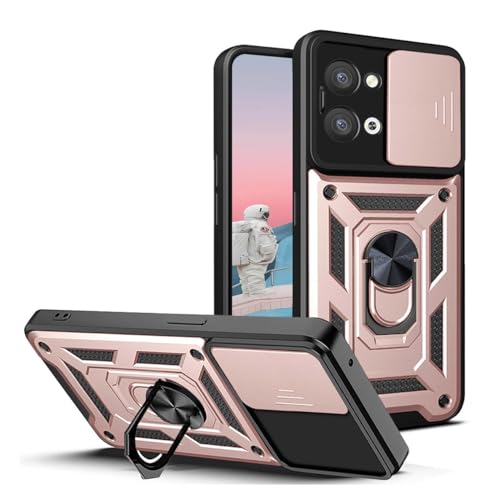 YUEQIAN Funda para Vivo Y28 4G, Anillo Soporte y Cubierta de Cámara Deslizante Antigolpes Carcasa, Grado Militar Durable Armadura Anti-caída Estuche, Oro Rosa