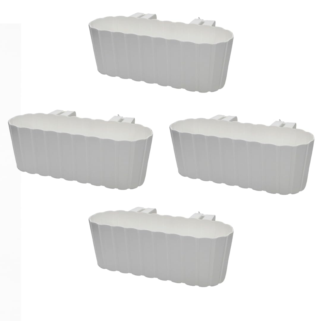Planters Pride 4-Pack Urbo 38cm Recycled Plastic Window Flower Boxes, White | 5L Hanging Balcony Trough Planters with Hooks, Garden/Houseplant Pots | Indoor/Outdoor Weatherproof Fence Railing Planters