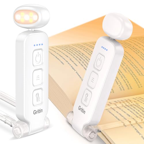 Luz de Lectura Recargable, Gritin Ultraportátil Luz Libro con Pinzas - 3 Colores de Luz & 5...