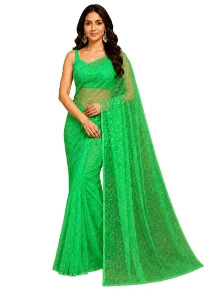 Image of Solid Net Saree for women with Unstitched Blouse