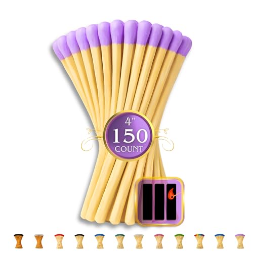 Image of 150 Count | 4 inch Purple Matches | Strikers Included | Color Tip Wooden Match | Refill for Matchstick Jars, Cloche Display, Holders & Bottles | 4 in inches Long