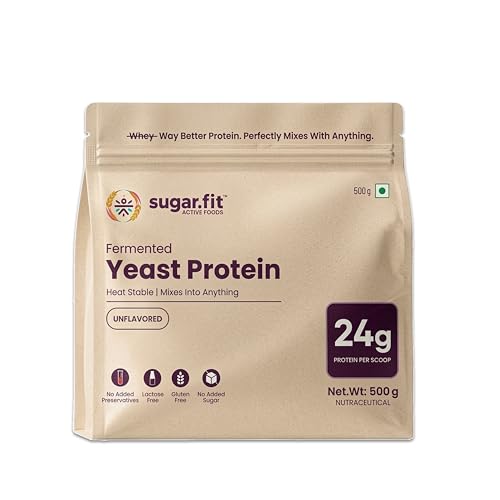 Image of Sugar.fit | Active Foods Fermented Yeast Protein Powder, Unflavored, 24g Protein per Scoop, Heat Stable, Gluten Free, Lactose Free, No Added Sugar, Vegan, 500g