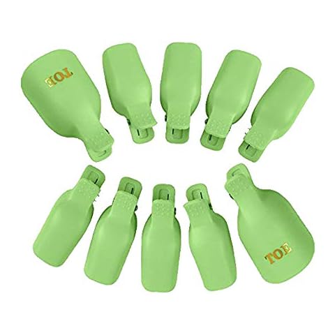 Uhat Plastic Finger Toe Nail Soak Off Cap Clips Nail Wipe Cotton Pads Double End Cuticle Pusher Scraper Gel Nail Polish Remover Tools Set (Toenail Soak Off Clips, Green) Cover