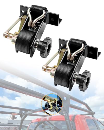 Ladder Rack Ratchet Straps with J-Hook (Pair), 1.4' Black Square Tube Mount, 1.5' Wide x 7.5' Long Black Retractable Ratchet Tie Down Strap Roof Rack, 500 lbs Load Heavy Duty, Cargo Buckle Lock Strap