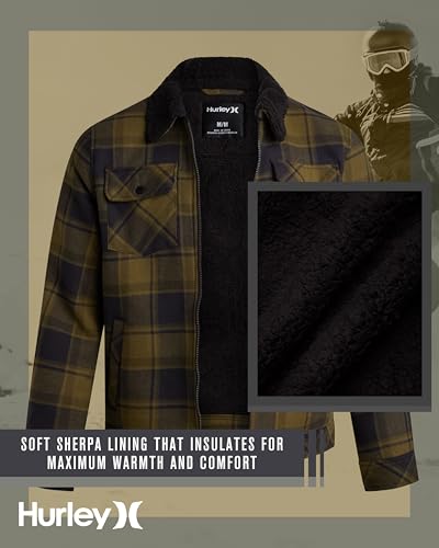 Image of Hurley Mens Flannel Jacket - Soft Fleece Plaid Sherpa Lined Flannel Trucker Jacket - Warm Winter Jackets for Men