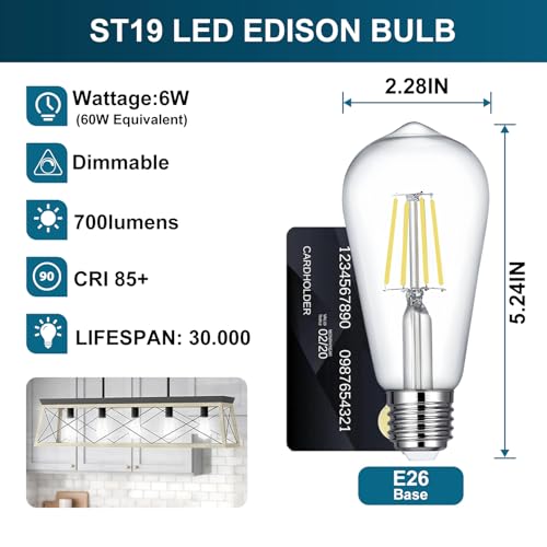 Image of ST19 LED Bulb 6W Equivalent 60W 4000k Neutral White 120V, 12PCS High Output ST19 LED Bulbs Dimmable, No Flicker ST 19 E26 Base Led Bulb, ST 19 LED Edison Light for Indoor Outdoor Lighting