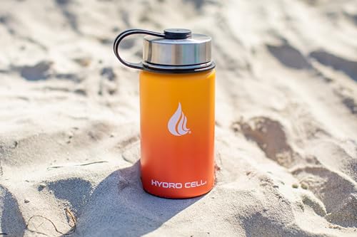 Image of HYDRO CELL Stainless Steel Insulated Water Bottle with Straw - For Cold & Hot Drinks - Metal Vacuum Flask with Screw Cap and Modern Leakproof Sport Thermos for Adults (Red /Orange 14oz)