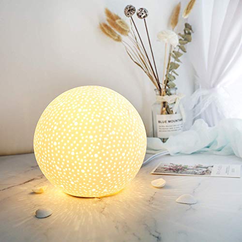 Preisvergleich Produktbild Tischleuchte Weiß Kugel Porzellan Nachttischlampe für Schlafzimmer und Kinderzimmer (Kreise Muster)