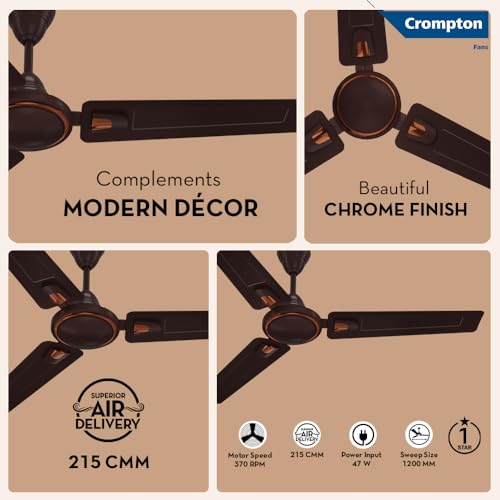 Image of Crompton SUREBREEZE HILL BRIZ NEO 1200 mm (48 inch) Ceiling Fan (Smoked Brown) Star rated energy efficient fans