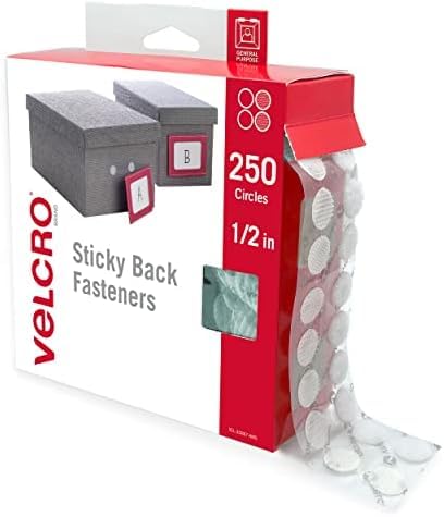 Image of VELCRO Brand Dots with Adhesive | 250pk, White | Small 1 /2 Inch Circles | Sticky Back Round Dots for Secure Mounting in Office, School or Home (VEL-30867-AMS) (Pack of 12)