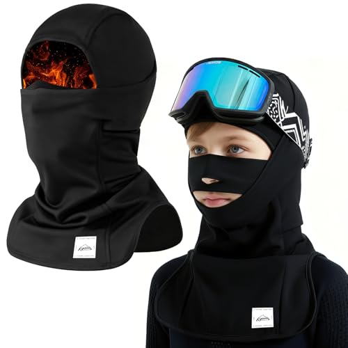 AYPOW Pasamontañas de Invierno Niños 6-12 Años, Multifuncional Antiviento Máscara de Esquí de Ciclismo Forro Polar Cálido Balaclava Sombreros Mascarilla con Calentador de Cuello para Niños Niñas