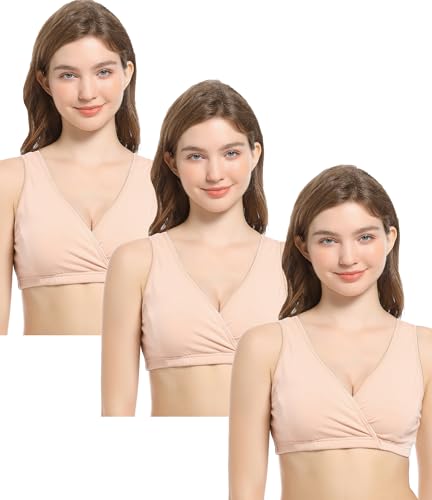 Image of CAKYE 3 Pack Cotton Maternity Nursing Bras Breastfeeding Sleep Bralette