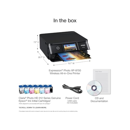 Epson Expression Photo XP-8700 Wireless All-in-One Printer with Built-in Scanner and Copier and 4.3