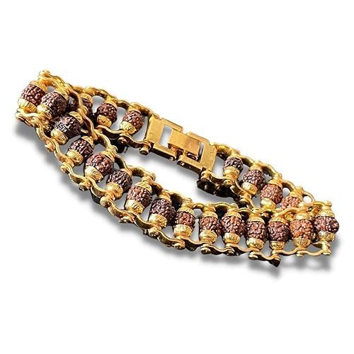 Gold Plated 5 Mukhi Modern Rudraksha Bracelet for Men | Traditional Spiritual Jewelry for Positive Energy & Healing | 5 Mukhi Rudraksha Bracelet for Meditation & Yoga (B0CR1N2WPC) Amazon Price History, Amazon Price Tracker