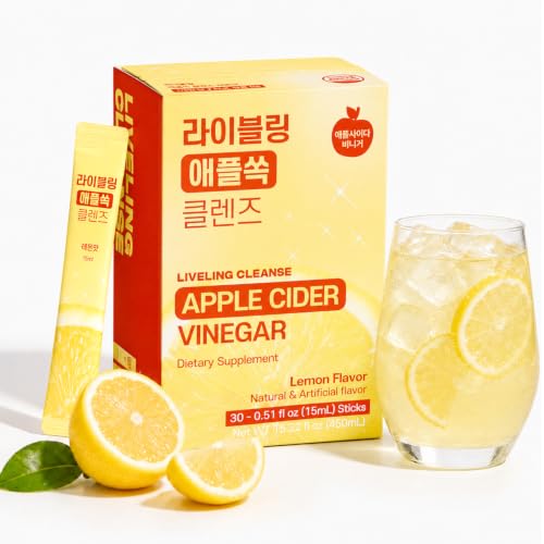 [Liveling] Apple Cider Vinegar Drink Stick with 7,500mg ACV – Lemon Flavor | Supports Digestion, Daily Cleanse, Sugar-Free, Low-Calories, Portable On-The-Go Packets (30 sticks)