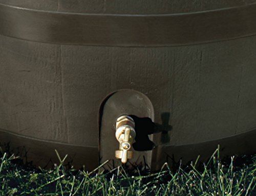 RTS Home Accents Round 35-Gallon Rain Barrel with Brass Spigot and Built-In Planter, Mud