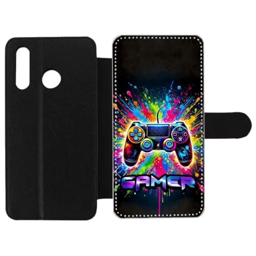 Étui Huawei P30 Lite en cuir avec motif gamer et fermeture magnétique sécurisée