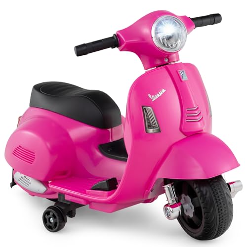 COSTWAY Kinder Motorrad Elektrisch, Vespa 6V Motorrad mit LED-Scheinwerfer & Hupe, 2-2,5 km/h Elektro Kindermotorrad mit Stützrädern, Elektrofahrzeug für Jungen & Mädchen von 18-36 Monaten (Rosa)
