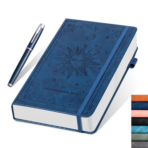 Carnet ligné en cuir de haute qualité avec 320 pages et un porte-stylo élégant bleu marine