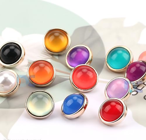 Image of 288 pcs Multicolor Dome Shank Buttons - 20L (11mm) | Round Glossy Resin Buttons with Golden Rim | Sewing, DIY Crafts, Shirts, Dresses, Kurtis, Sweaters
