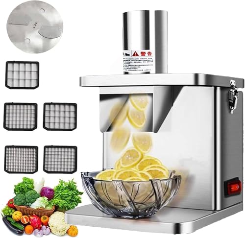 Cortador eléctrico de verduras comercial, cortador automático de acero inoxidable con 5 cuchillas de corte, picador de alimentos para restaurante, cocina y uso doméstico