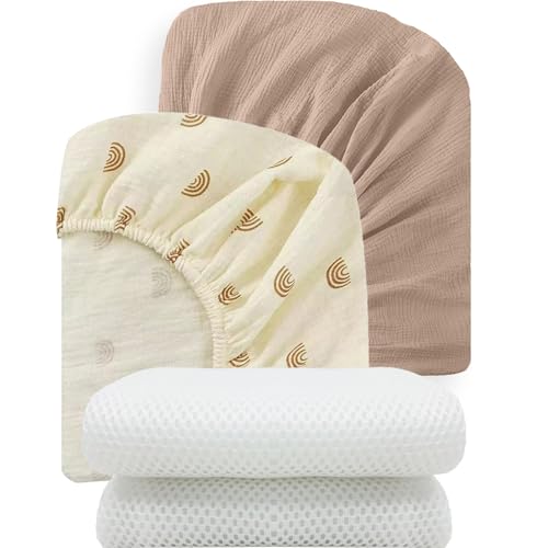 Image of 3 Pack Muslin Crib Sheets Sets Baby Crib Sheets with Breathable Mattress for Boys & Girls, 100% Cotton Fitted 50" x 28" Crib Mattress, Soft, Comfortable